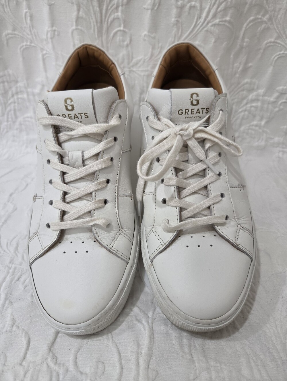 Greats Royale White Leather Low-Top Sneakers with Tan Lining Mixed-Pair